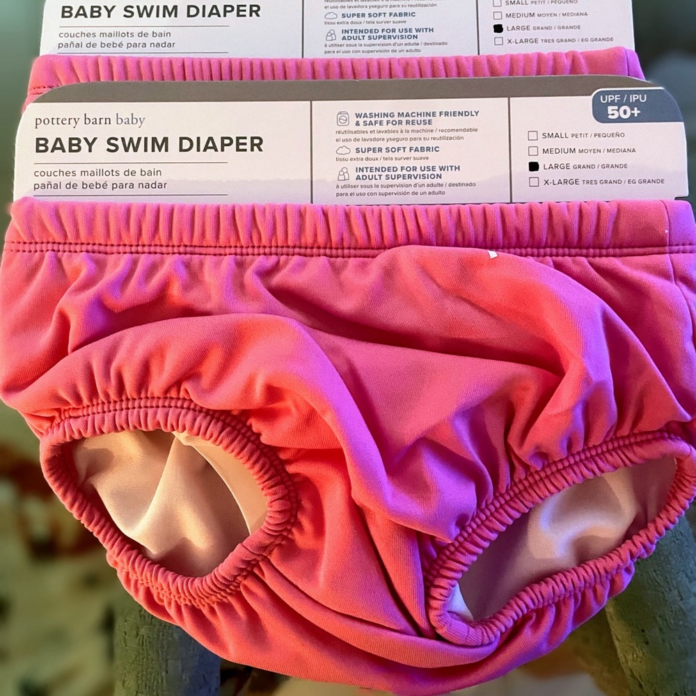 2 Pottery Barn Bright Pink Baby Swim Diaper Size Large NWT